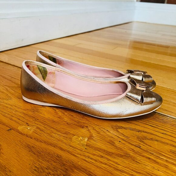 TED BAKER LONDON SATIN W/GOLD BOW BALLET FLATS WOMEN SHOES US 7.5/EU 38 - Picture 8 of 16